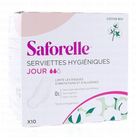 SAFORELLE Coton protect serviettes hygi&eacute;niques extra fines avec ailettes x 10
