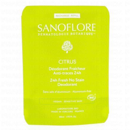SANOFLORE D&eacute;odorant Fraicheur Bio Anti-traces 24h Citrus (eco recharge 50ml)