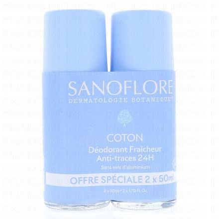 SANOFLORE D&eacute;odorant Fraicheur Bio Anti-traces 24h Coton (lot 2x50ml)