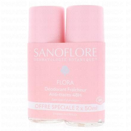 SANOFLORE d&eacute;odorant bio roll on 50ml Flora (lot de 2 roll'ons x 50ml)