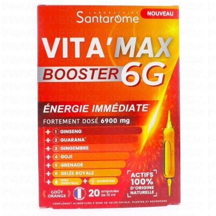 SANTAROME Vita'Max - Booster 6G Anti Fatigue Fortement Dos&eacute; x20 Ampoules