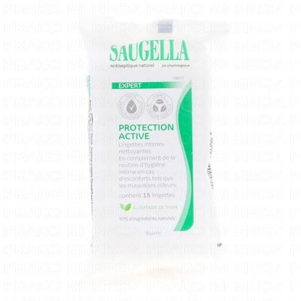 SAUGELLA Expert Protection Active - Lingettes Nettoyantes Intimes 15 Lingettes