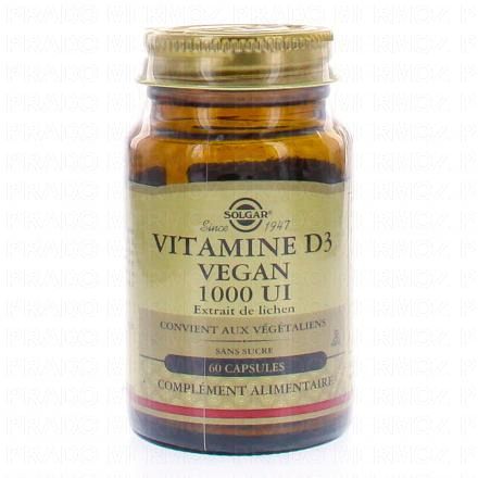 SOLGAR Vitamines D3 vegan 1000 UI 25µg x60 capsules