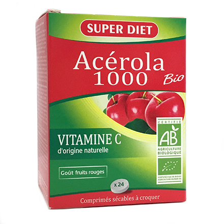 SUPERDIET Acérola 1000 vitamine C bio (boîte de 24 comprimés)