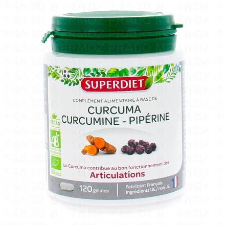 SUPERDIET Curcuma, curcumine piperine bio 120 g&eacute;lules