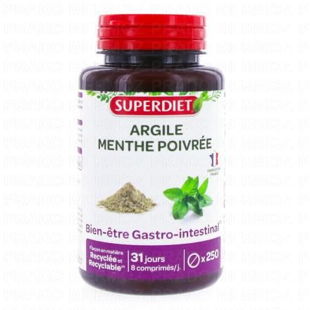 SUPERDIET Argile et Menthe Poivr&eacute;e 250 comprim&eacute;s