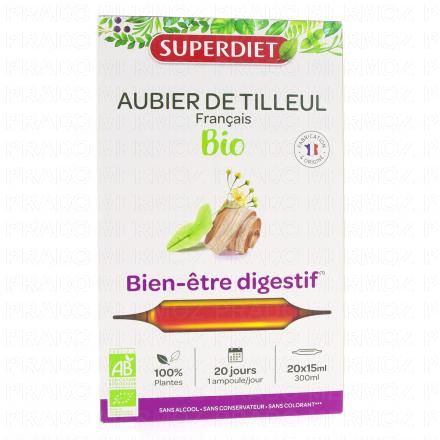 SUPERDIET Aubier de tilleul bio solution buvable digestion 20 ampoules