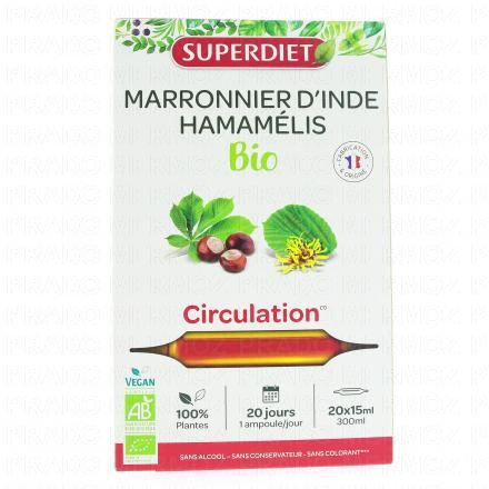 SUPERDIET Circulation marronnier d'inde et hammam&eacute;lis bio 20 ampoules