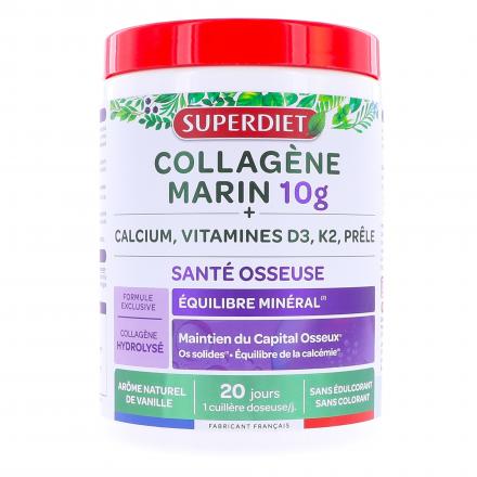 SUPERDIET Collag&egrave;ne Marin 10g + Calcium, Vitamines D3, K2, Pr&ecirc;le 240g