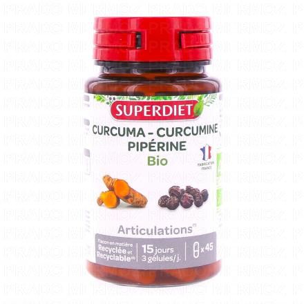 SUPERDIET Curcuma Curcumine Pip&eacute;rine bio x45 g&eacute;lules