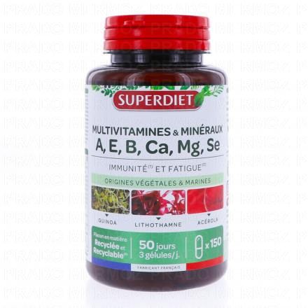SUPERDIET Multivitamines & Min&eacute;raux A, E, B, Calcium, Magn&eacute;sium, S&eacute;l&eacute;nium 150 g&eacute;lules