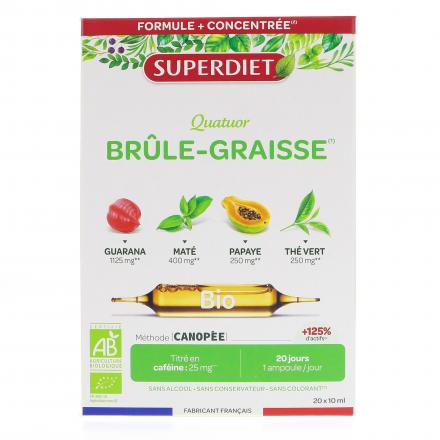 SUPERDIET Quatuor brule graisse bio 20 ampoules de 10ml (bo&icirc;te de 20 ampoules)