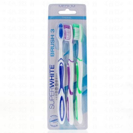 SUPERWHITE 3 brosses &agrave; dents m&eacute;dium