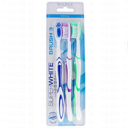 SUPERWHITE Brosse &agrave; dents BRUSH 3 souple lot de 3