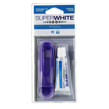 SUPERWHITE Trousse de voyage: brosse &agrave; dents de voyage + dentifrice 15ml
