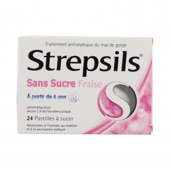 Strepsils fraise sans sucre, pastille édulcorée à l'isomalt