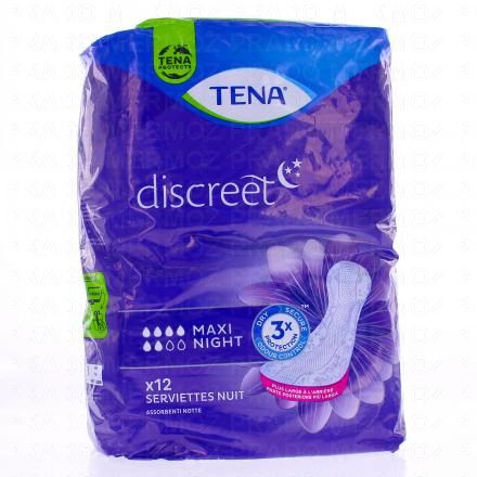 TENA Discreet - Serviettes hygiéniques nuit (maxi x12 serviettes)
