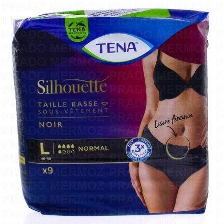 TENA Silhouette Sous-v&ecirc;tement fuites urinaire Normal (noir - taille l (taille basse) x9 unit&eacute;s)