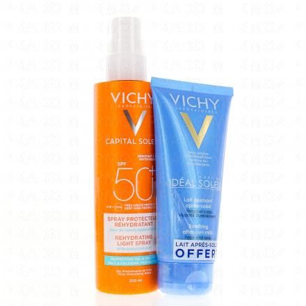VICHY Capital Soleil - Spray Fluide Invisible Protection Cellulaire SPF50+ 200ml + Lait Apaisant Apr&egrave;s-Soleil Offert