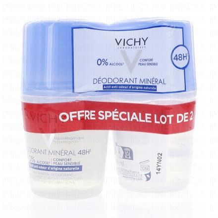 VICHY D&eacute;odorant min&eacute;ral 48h sans alcool roll-on (lot de 2 x 50 ml)