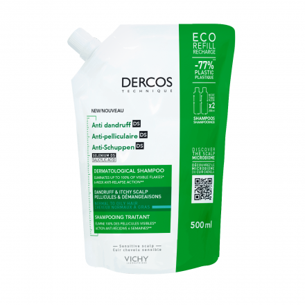 VICHY Dercos anti-pelliculaire - Shampooing traitant cheveux normaux &agrave; gras (eco-recharge 390ml)