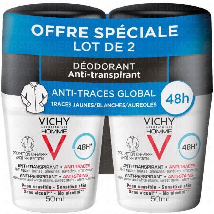 VICHY HOMME D&eacute;odorant anti-transpirant 48h lot de 2 x50ml