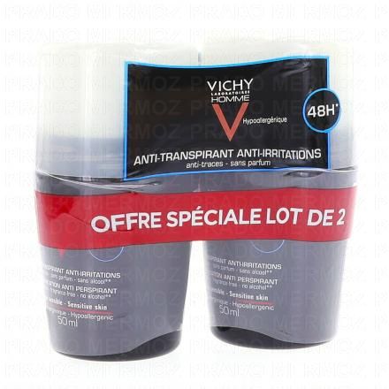 VICHY Homme d&eacute;odorant peau sensible (lot de 2 roll on 50ml)