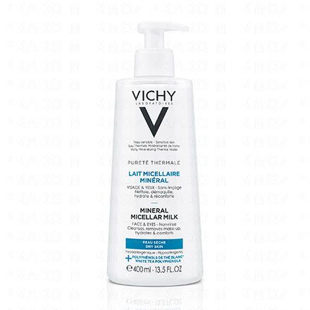 VICHY Puret&eacute; Thermale - Lait micellaire min&eacute;ral peau s&egrave;che flacon pompe 400ml