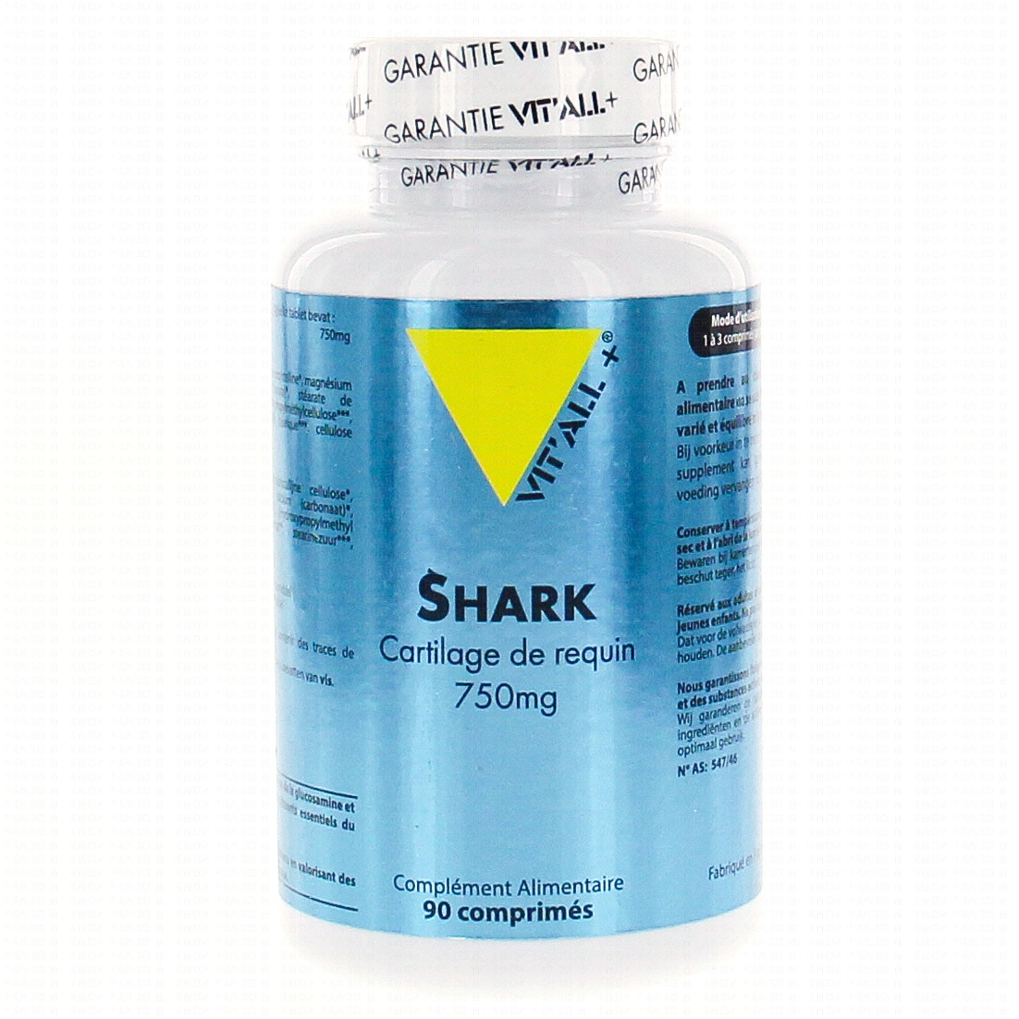 VIT'ALL+ Shark Cartilage de requin 750mg 90 comprimés Vitall+