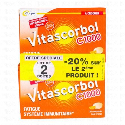 VITASCORBOL C 1000 &agrave; croquer (lot de 2 x 20 comprim&eacute;s)