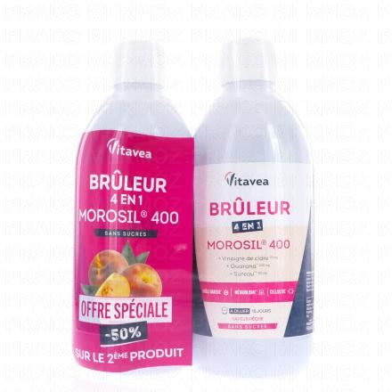 VITAVEA Br&ucirc;leur 4 en 1 Morosil 400 Saveur p&ecirc;che (lot de 2 x 500ml)