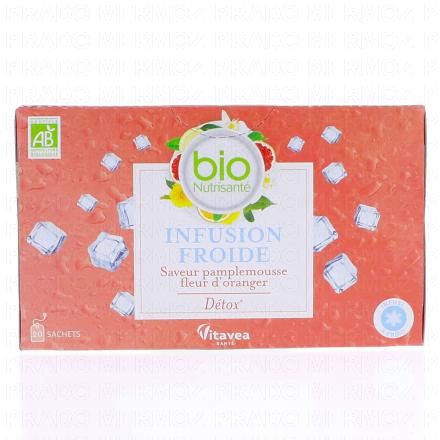 VITAVEA Infusion Froide Bio Saveur Pamplemousse Fleur d'oranger D&eacute;tox x20 sachets