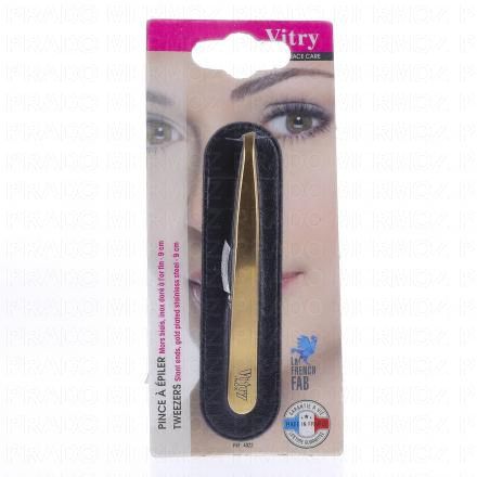 VITRY Face Care - Pince &agrave; &eacute;piler Mors en biais Inox dor&eacute; 9cm