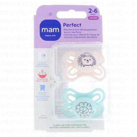 MAM Sucettes 2-6 mois perfect silicone (beige / bleu / vert)
