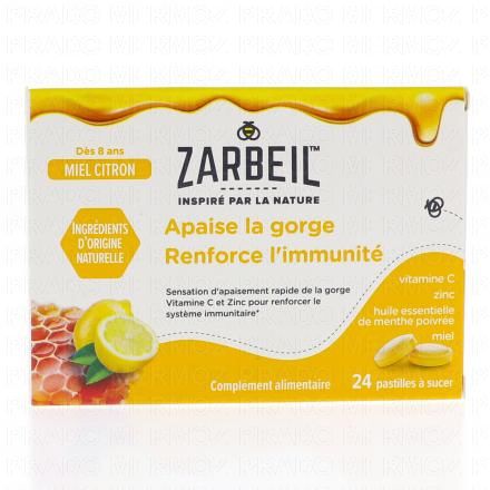 ZARBEIL Apaise la gorge et Renforce l'immunit&eacute; ar&ocirc;me Miel-Citron x24 Pastilles