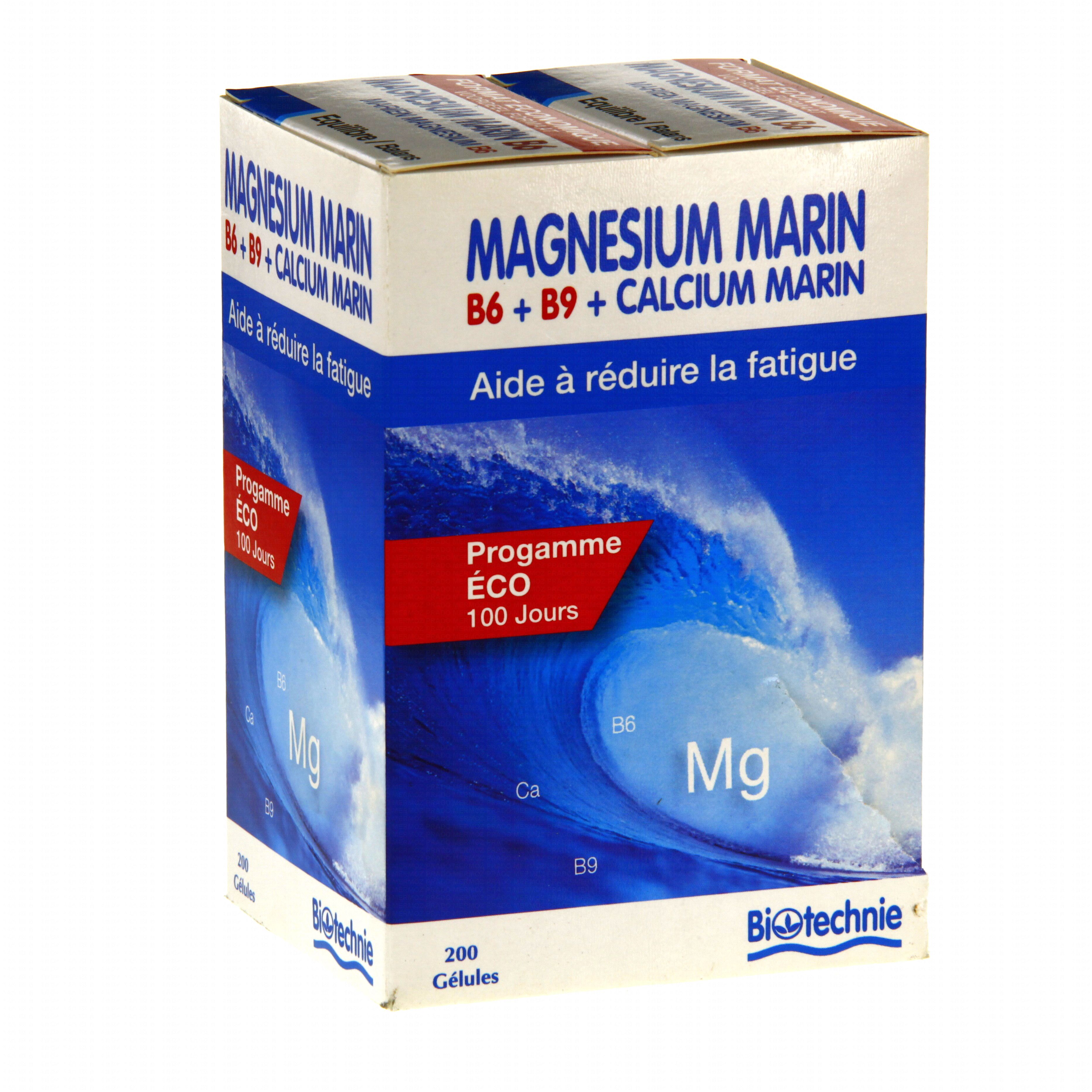 BIOTECHNIE Magnésium marin B6 + B9 lot de 2 x 100 gélules - Pharmacie ...