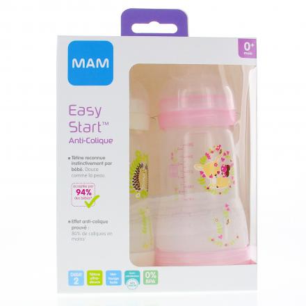 MAM Easy Start Anti-Colique biberon d&eacute;bit 2 260ml (lot de 2 rose et blanc)