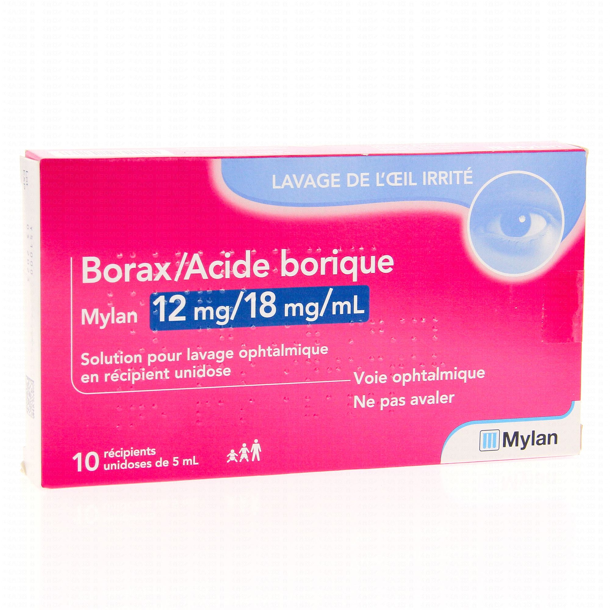 MYLAN Borax / Acide Borique 12mg / 18mg / ml 10 unidoses - Médicament  conseil - Pharmacie Prado Mermoz