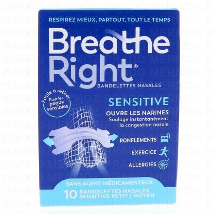 BREATHE RIGHT Bandelettes nasales nez congestionn&eacute; sensitive petit/moyen (10 bandelettes)