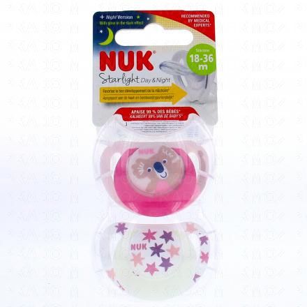 NUK Starlight Jour/nuit - Sucettes 18-36 mois x2 (koala rose)