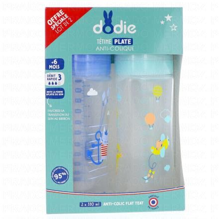 DODIE Biberon anti-colique t&eacute;tine plate (duo bleu/vert)