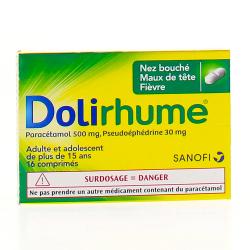 Dolirhume paracétamol et pseudoéphédrine 500 mg/30 mg boîtes de 16 comprimés