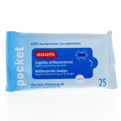 ASSANIS Pocket, lingettes antibactériennes douceur mains & surfaces grand modèle (25 lingettes)