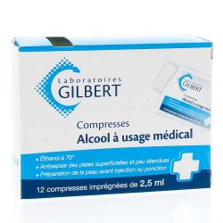 GILBERT compresse alcool à usage médical 2,5 ml x12 boîte de 12 sachets