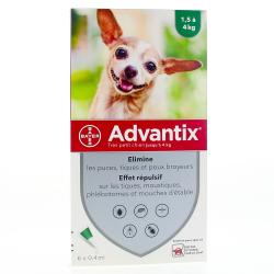 ADVANTIX très petit chien spot on 1.5 à 4 kg x 6 pipettes