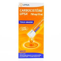 UPSA Carbocistéine 750mg/15ml solution buvable toux grasse sans sucre adultes 15 sachets-dose de 15ml