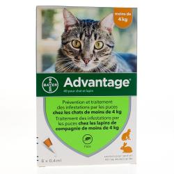 BAYER Advantage 40 pour chat et lapin de moins de 4kg 4x0.4ml 6 pipettes x 0,4ml